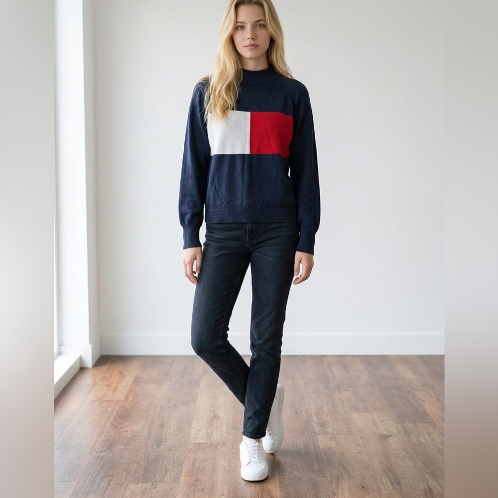 Vintage Tommy Hilfiger Sweater in Navy, Red, and White